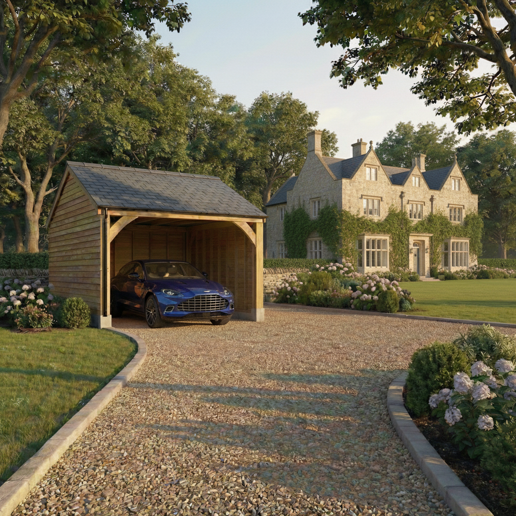 Fully Installed Single Bay Oak Car Port | Britmet Composite or Natural ...