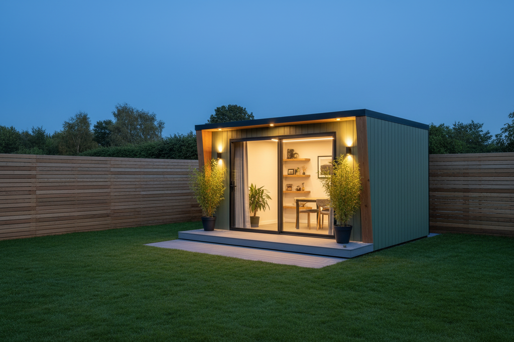 Olive green & oak 6.2x2.6m vertical cladding