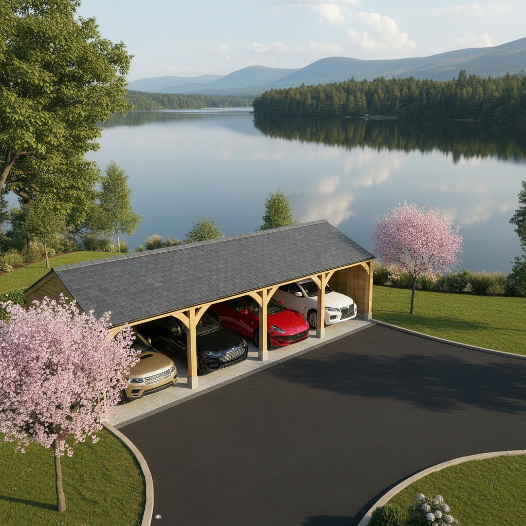 Fully Installed Quadruple Bay Oak Car Port | Britmet Composite or ...