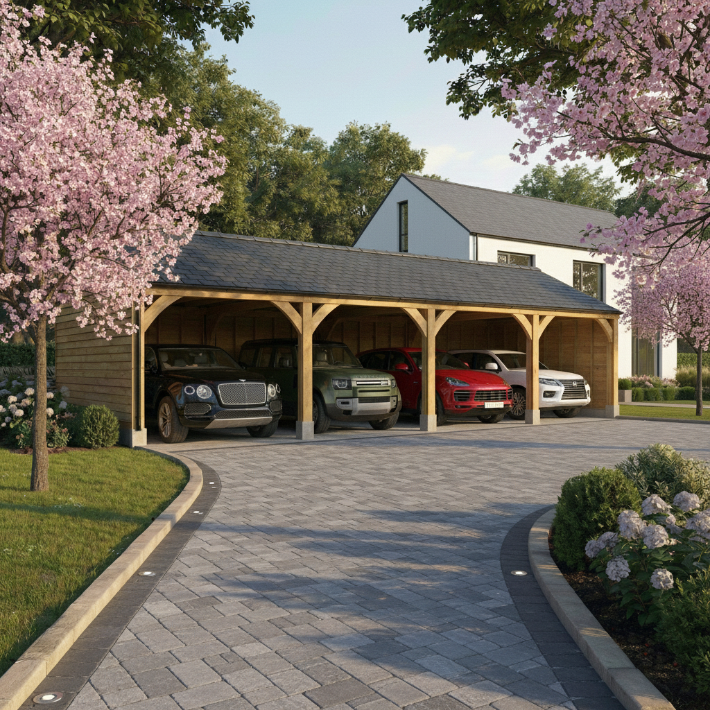 Fully Installed Quadruple Bay Oak Car Port | Britmet Composite or ...