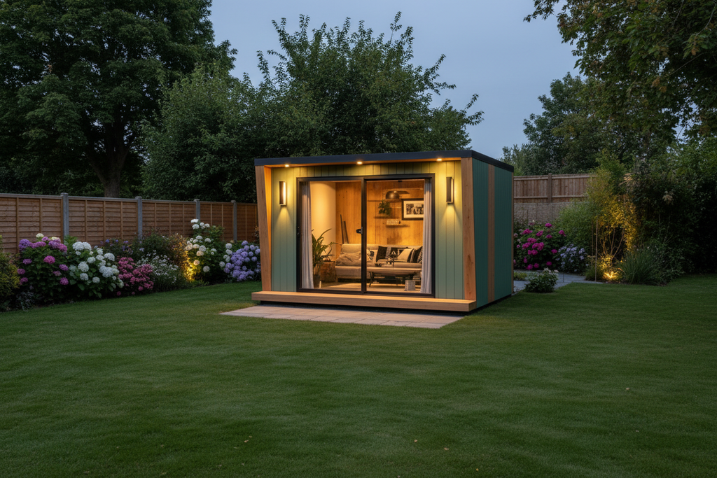 Sage green vertical with warm integrated LEDs