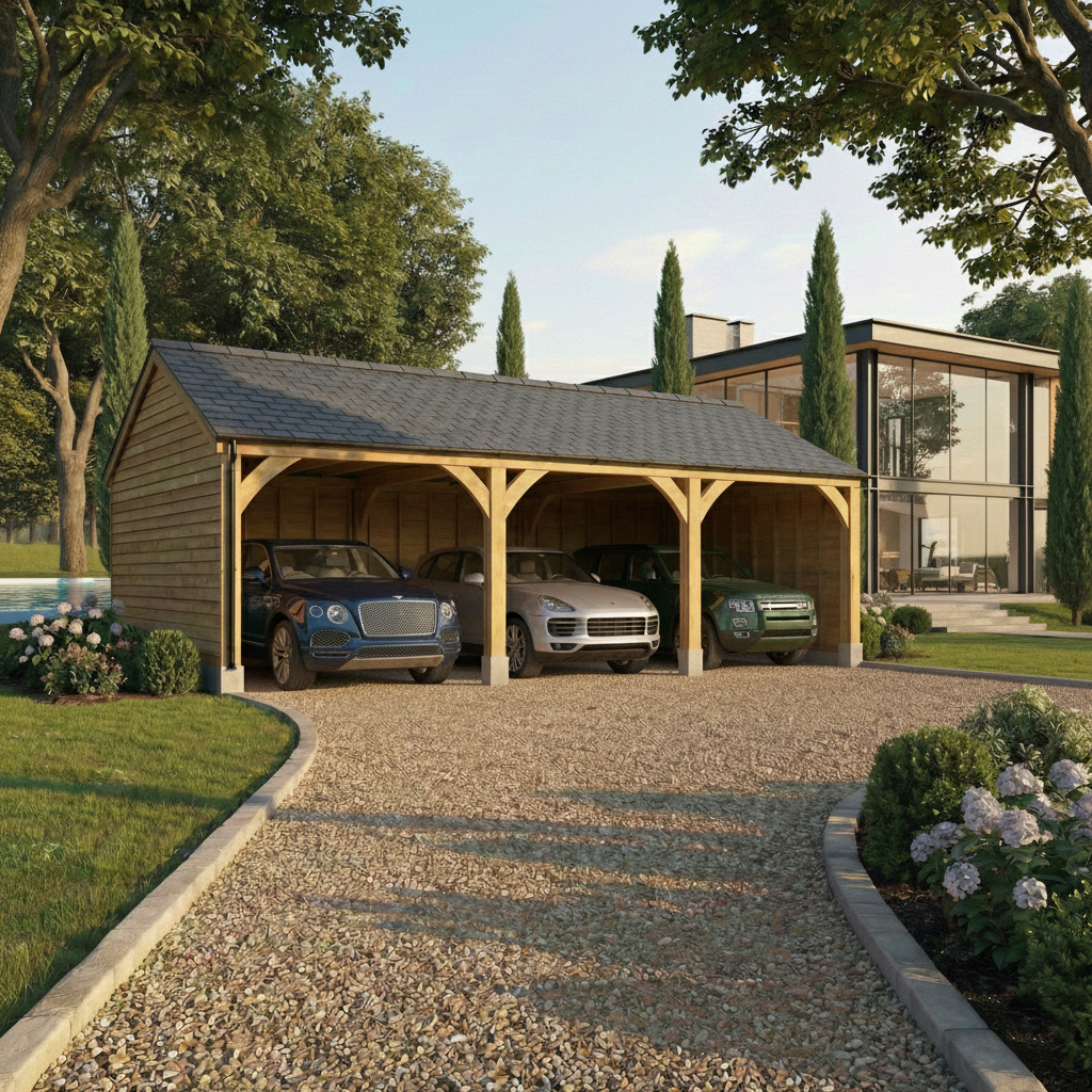 Fully Installed Triple Bay Oak Car Port | Britmet Composite or Natural ...
