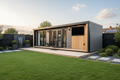 Warm grey horizontal cladding with exterior lights