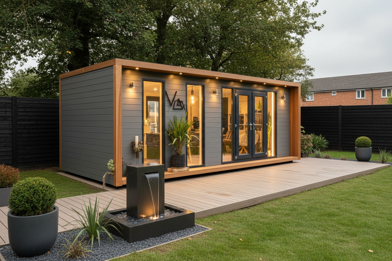 Warm grey horizontal cladding with integrated LEDs